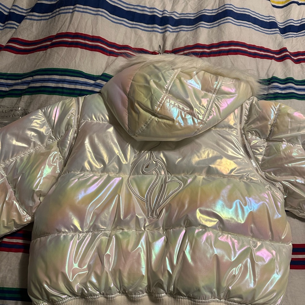Baby Phat White Puffer Jacket Iridescent Shine - Picture 2 of 5